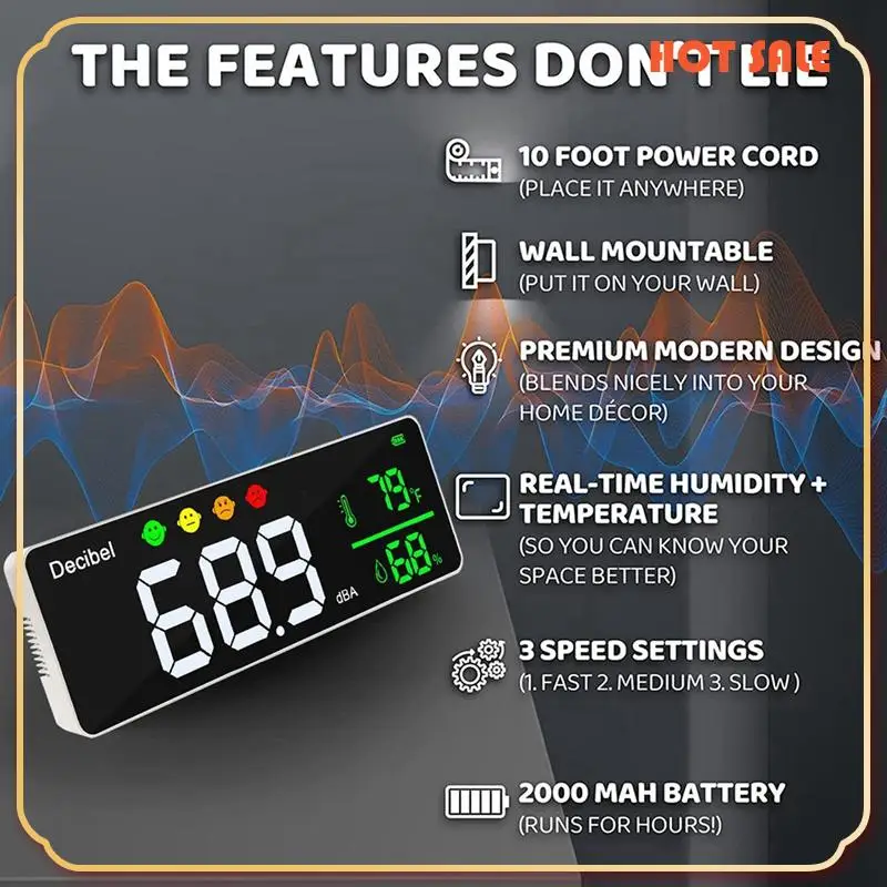 ABFA 2X 3-в-1 децибеловый измеритель уровня звука + влажность и температура. Измеритель шума в классе, измеритель SPL и DB