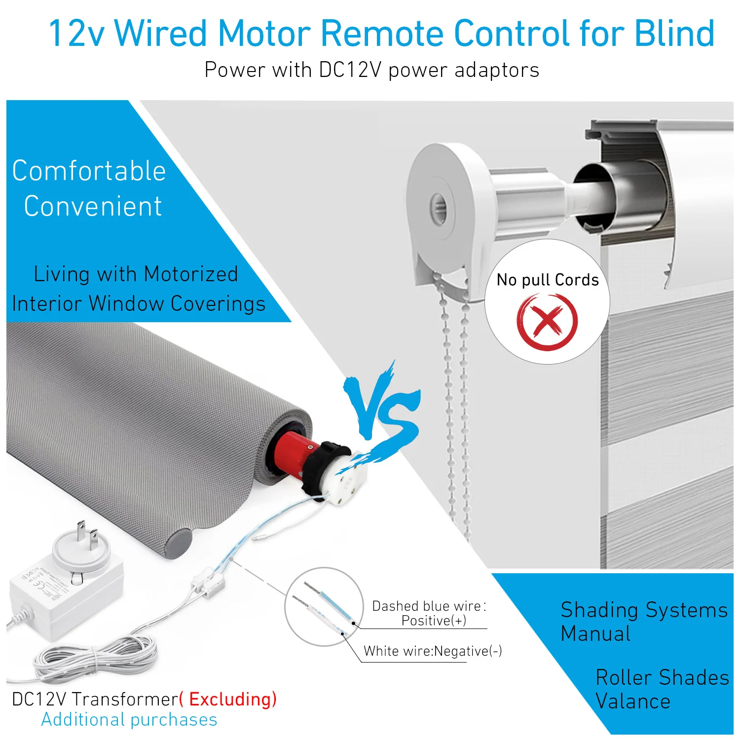 EY2512-12V Electric Roller Blinds/Shades Radio DC Tubular Motor Kit Smart Blinds with Remote Control Compatible 38mm Shade Tube