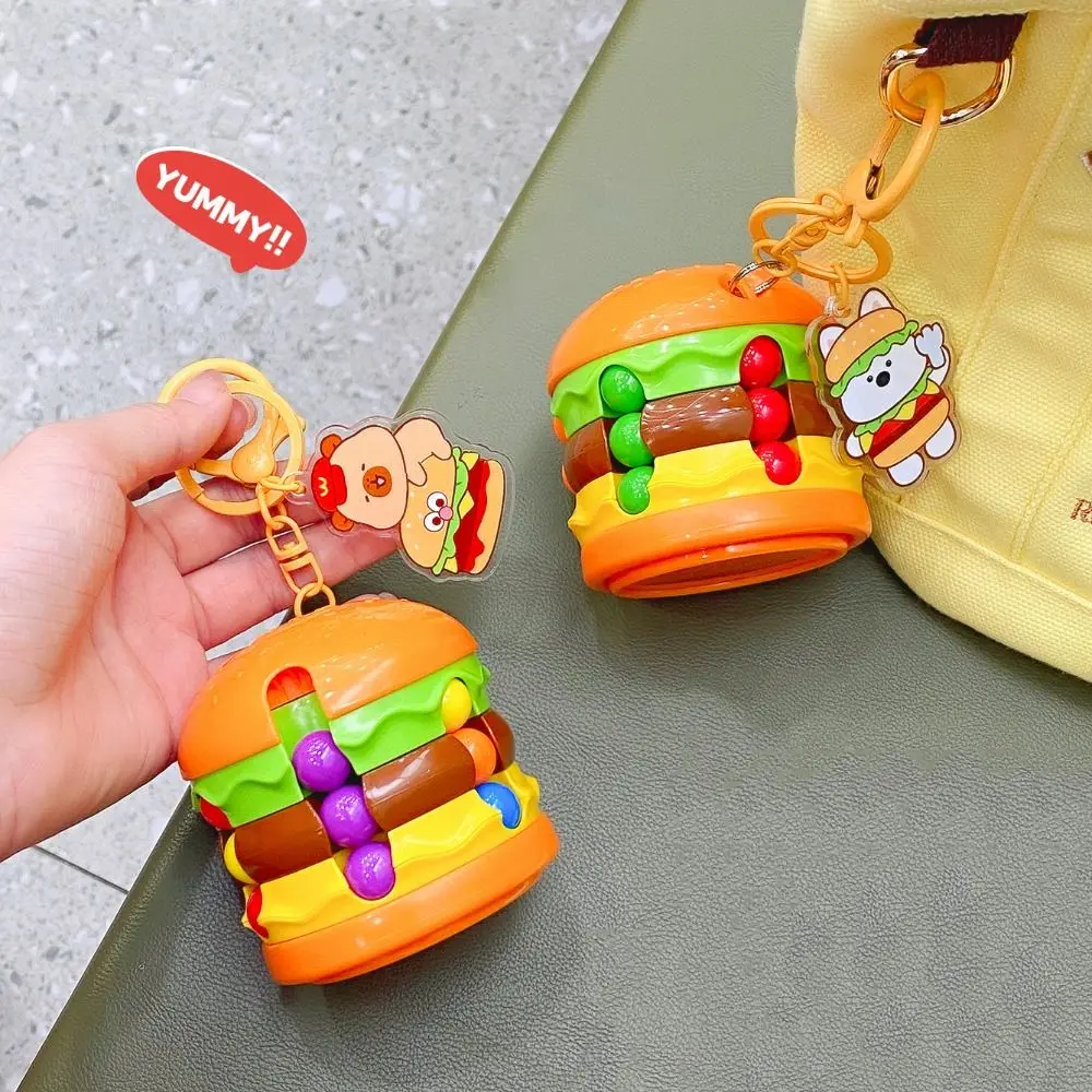 

Plastic Dog Hamburger Doll Key Chain Anti-lost Finger Top Toy Hamburger Magic Bean Cube 3D Girl Heart
