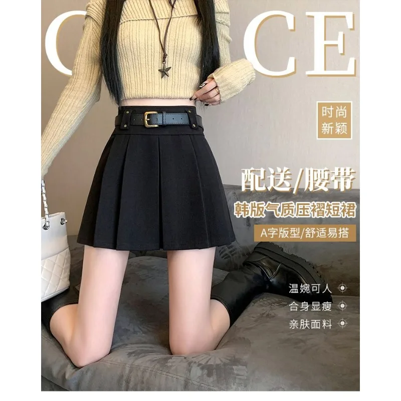 ウールプリーツスカート 秋冬2025新作 ハイウエストAラインスカート スクールスタイル万能ショートスカート