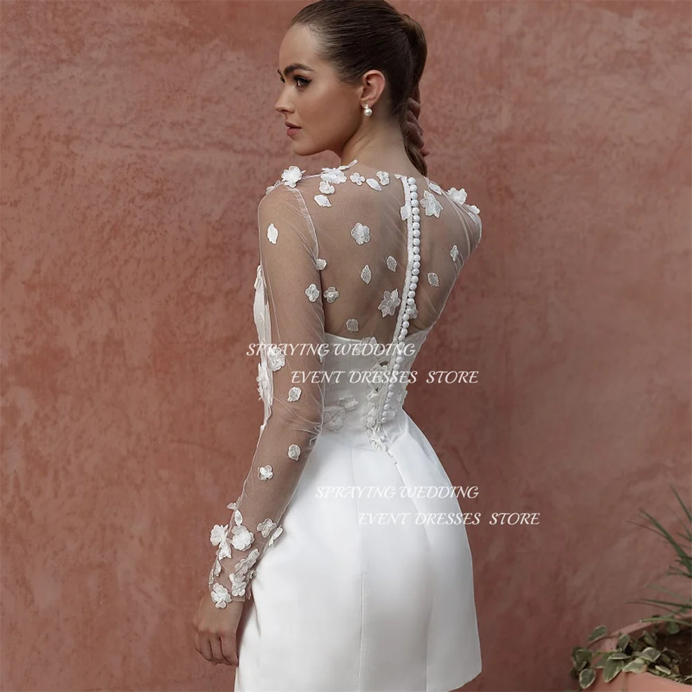 SPRAYING Short Wedding Dresses Two-Piece Illusion Appliques Bridal Gown Custom Made Above Knee Mini Wedding Party Dress Elegant