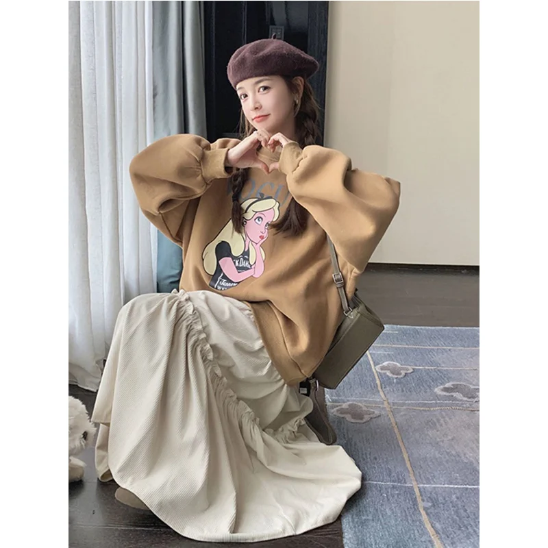 Robe deux pièces en patchwork de tempérament d'automne, t-shirt à manches longues, impression de dessin animé, faux, PVD, décontracté, nouveau