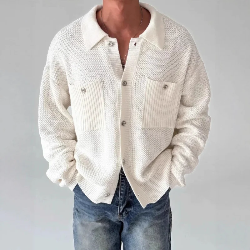 

American Retro Turn-Down Collar Knitted Cardigan Men, Autumn Trendy Loose Casual Sweater With High-End Feel, Cool And