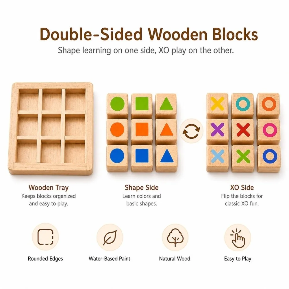 Portable Wooden Tic Tac Toe Wooden Two Player Educational Board Game Interactive Design Training Travel Table Game Party Game