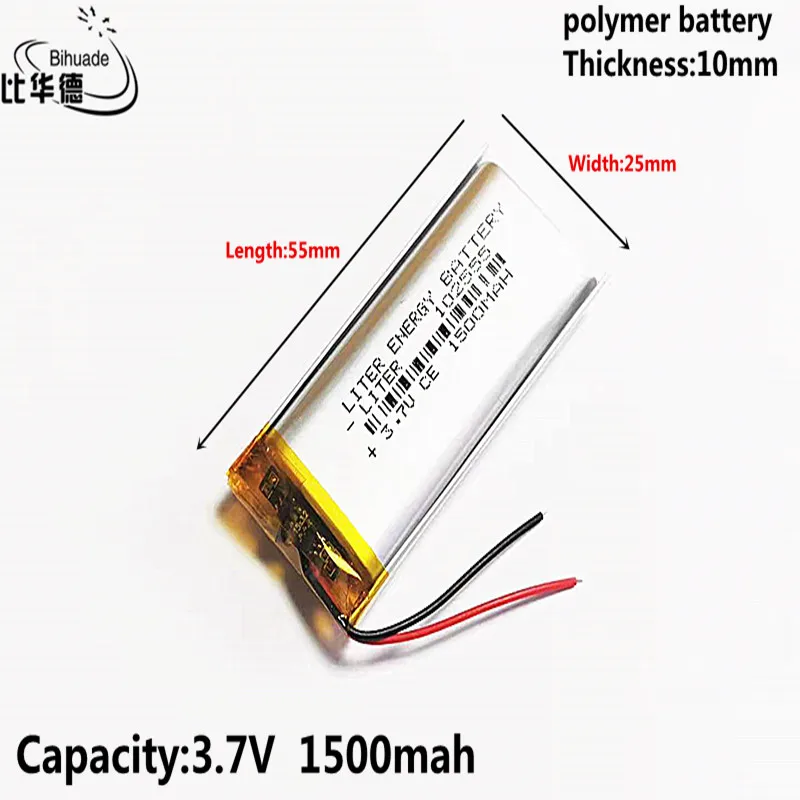 Liter energy battery 3.7V 1500MAH 102555 Lithium Polymer LiPo Rechargeable Battery For Mp3 headphone PAD DVD bluetooth camera