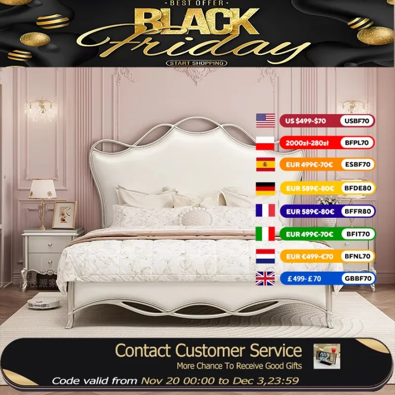 

House Leather Double Bed Set Luxury Wood Queen Storage Loft Bedroom Beds King Size Headboards Cama De Casal Bedroom Furniture