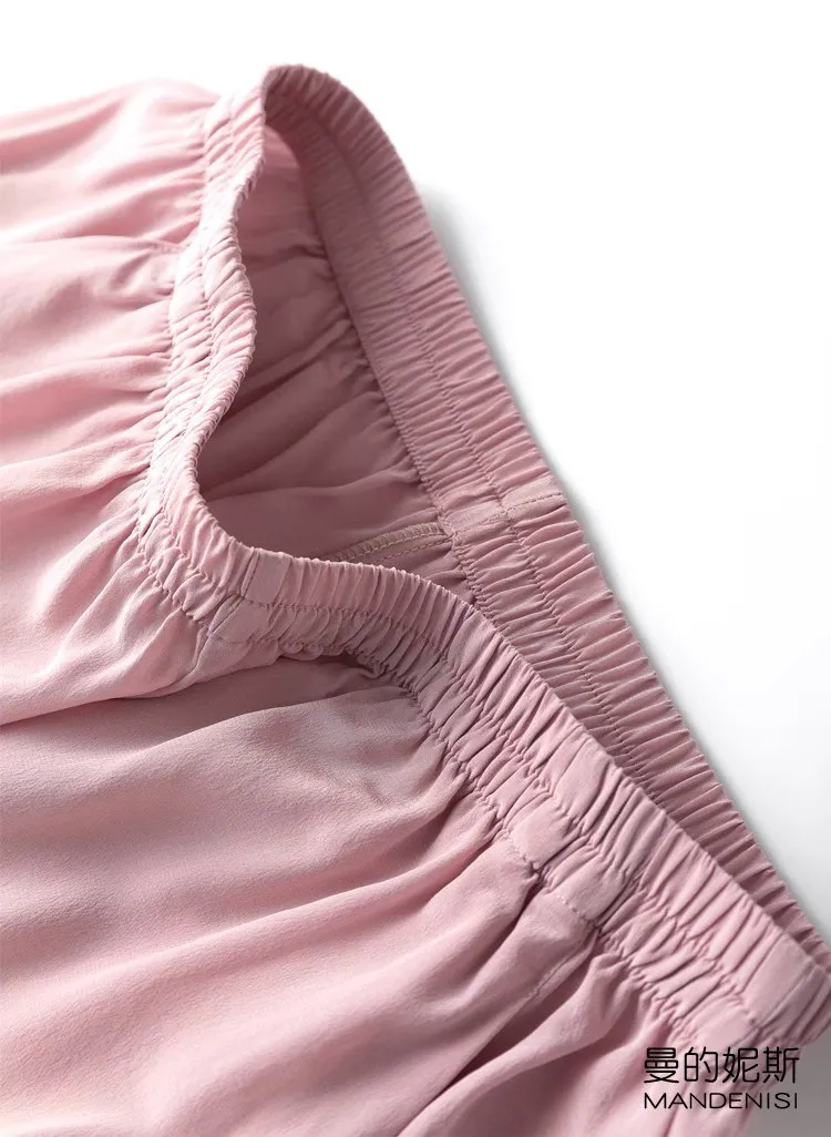 Tcyeek 100% Natural Silk Pants Women Summer Clothes Casual Elastic Waist Wide Leg Pants Solid Color Woman Trousers Streetwear
