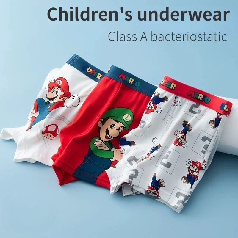 4pcs Anime Super Marios Bros Boy Boxer Underpants Cotton U Pouch Bulge Underwear Cartoon Shorts Kids Breathable Boxer Pants Gift