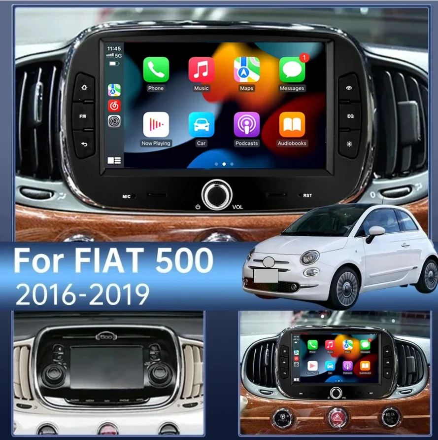 7 pollici per FIAT 500 2016 2017 2018 2019 Android 13 autoradio Stereo Wireless Carplay Android Auto Touch screen GPS WIFI DSP