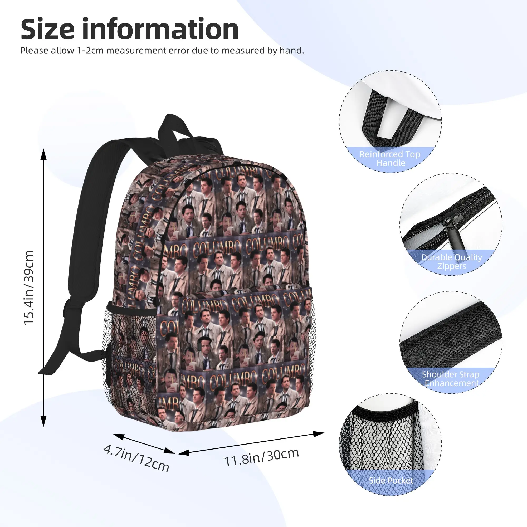 Columbo Castiel Supernatural Backpack Hot Sale Daypack Large Capacity Boys Girls BookBag Shoulder Bags for Men Women School Bag