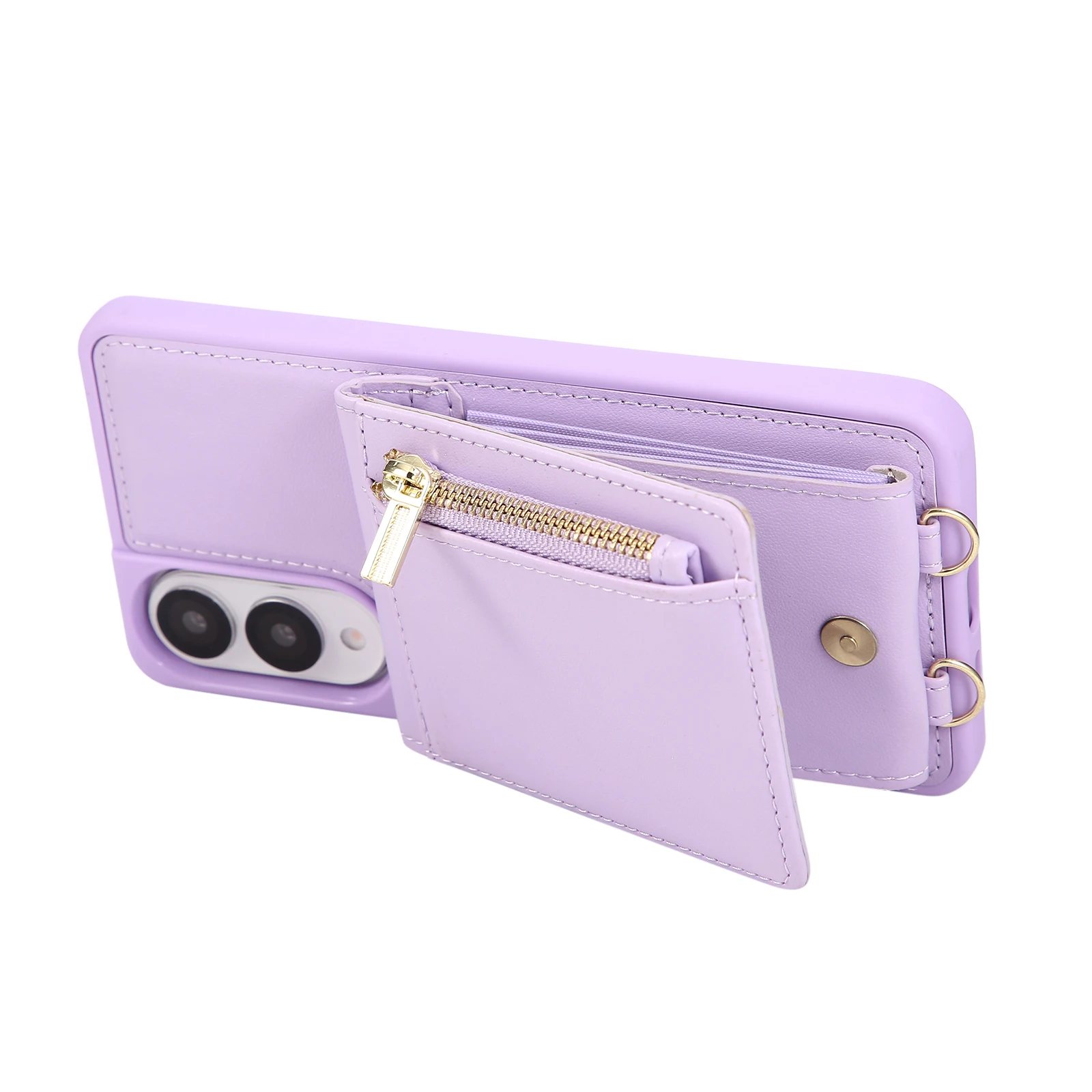 Dompet Kulit dengan Resleting dan Slot Kartu untuk Samsung S25 Ultra S24 Plus S23 S22 A13 A04, Pelindung Ponsel Anti Benturan dengan Penyangga