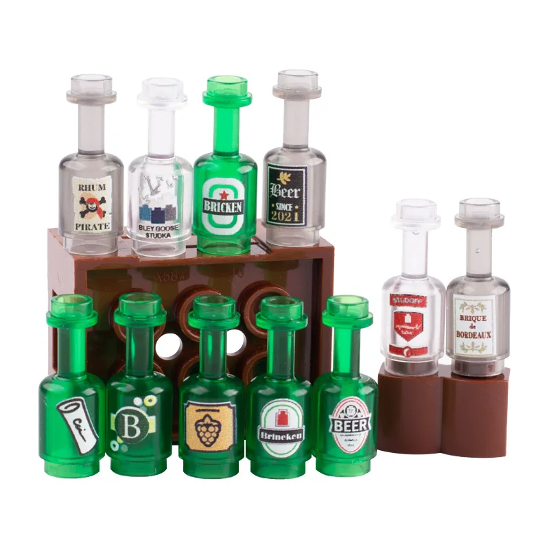 DIY City Bar Accessories Wine Bottle Building Blocks Mini Germany Russia Beer Printed Bricks 95228 Parts Compatible Friends Toys