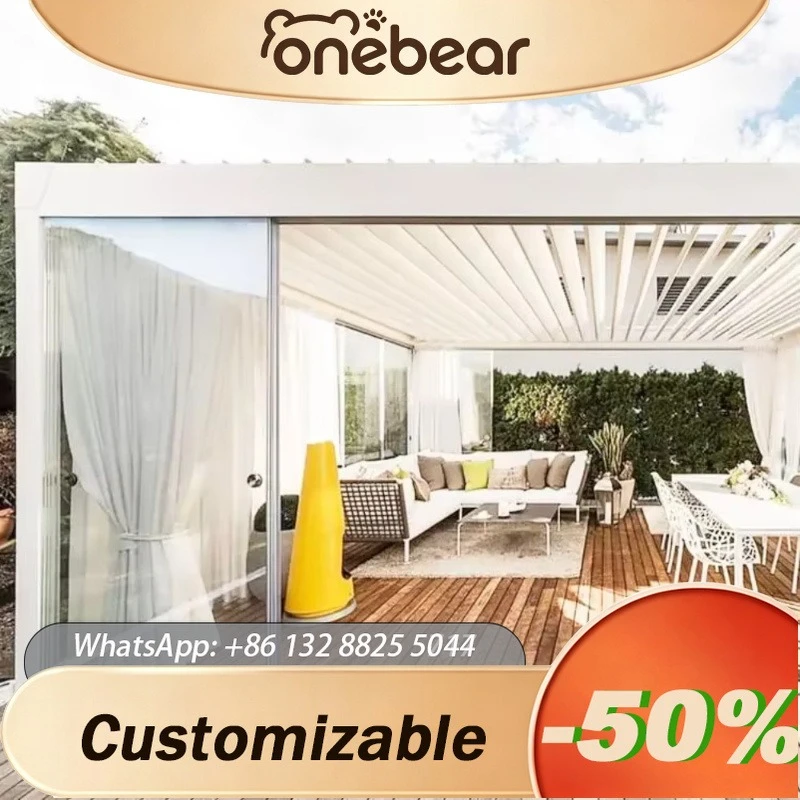 Any Size Custom Modern Smart Electric Aluminum Glass Pergola Powder Coated Louvered Canopy UV Waterproof Custom Patio Shelter