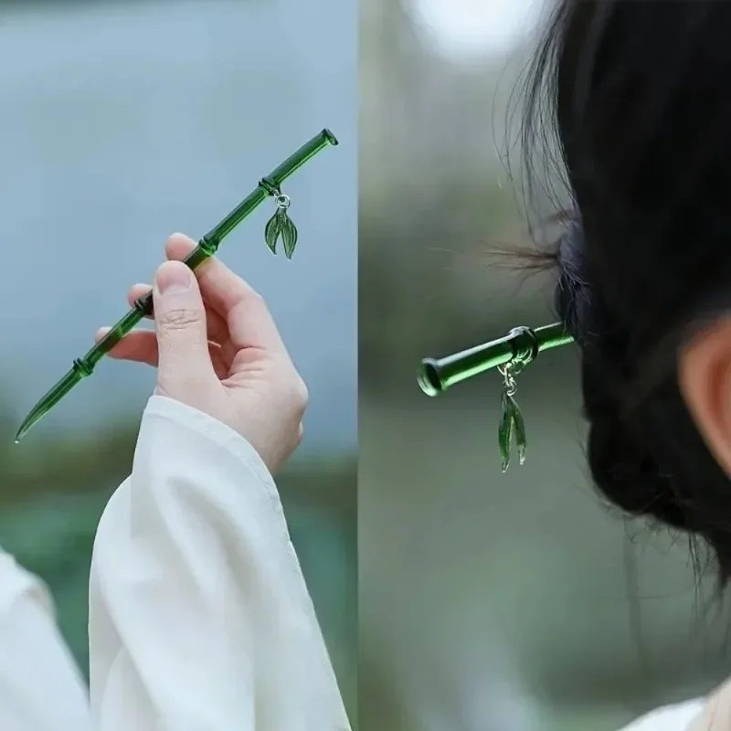 2PCS Retro Bamboo Disc Hair Needles Chinese Fashion Hairpins with High-Grade Resin for Women Daily Hair Accessories