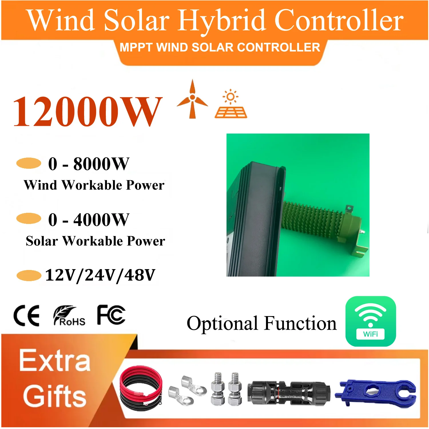 

NEW 4000W-8000W Hybrid Solar Wind Charge Controller Power System MPPT Solar Regulator For 12V 24V 48V Lithium Lead-acid Battery