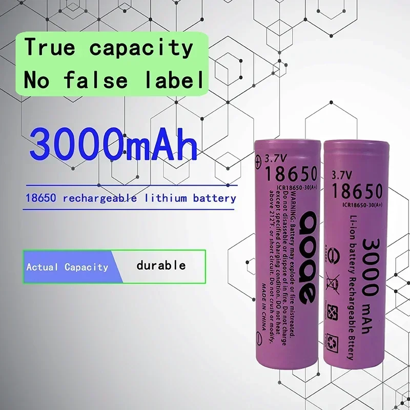 Batería recargable de litio, Pila de 18650 V, 3,7 mAh, 3000 capacidad real, 100%