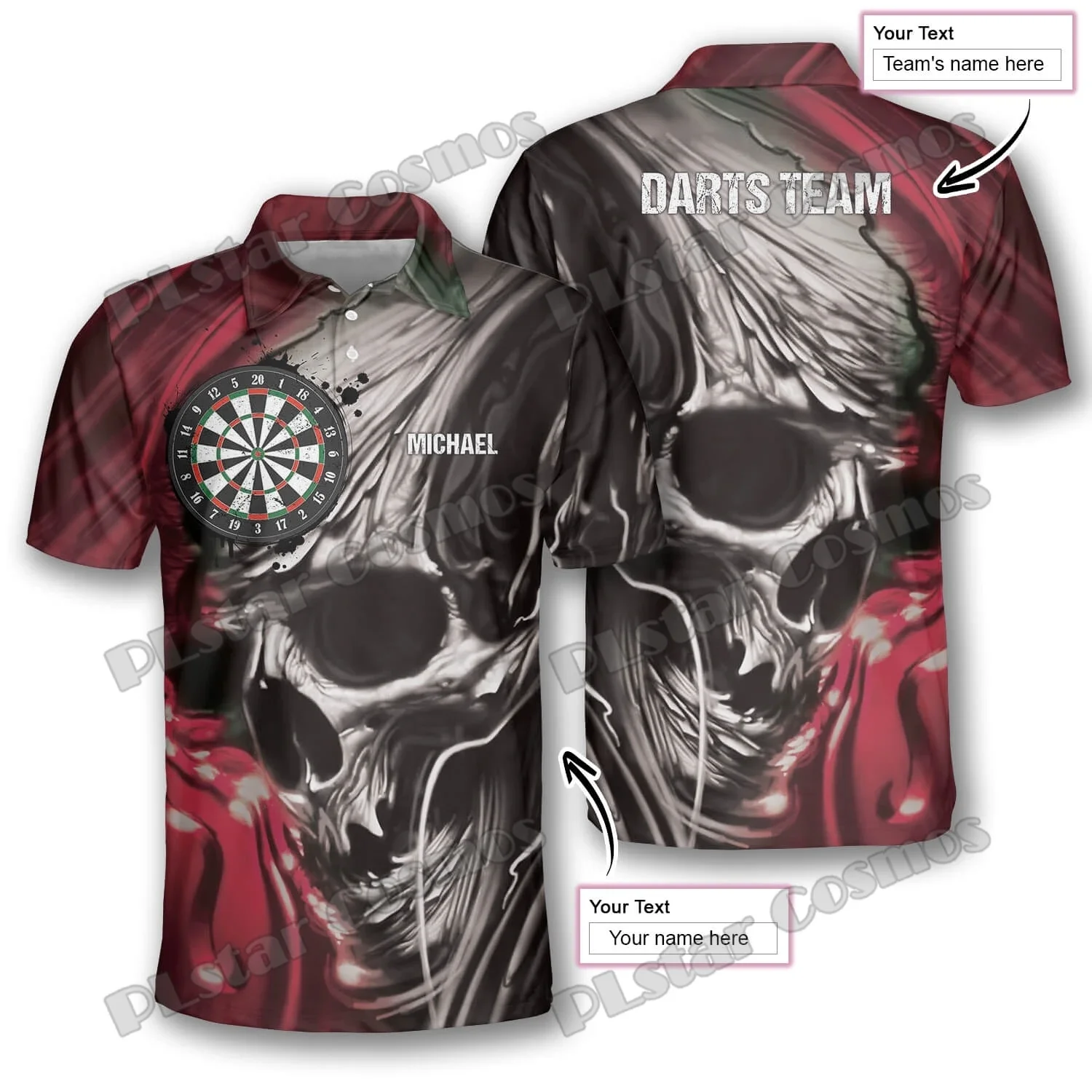 مخيف السهام الجمجمة شخصية السهام ثلاثية الأبعاد في جميع أنحاء مطبوعة موضة الرجال قمصان بولو الصيف عادية للجنسين الكبار قميص بولو PLP30