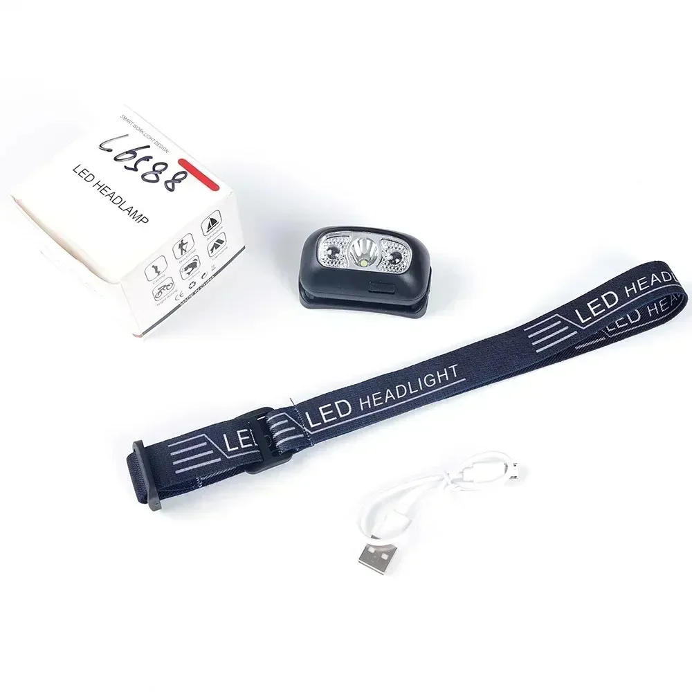 Sensor LED Headlamp USB C Rechargeable Strong Light Head Flashlight Portable for Outdoor Camping Fishing Hiking