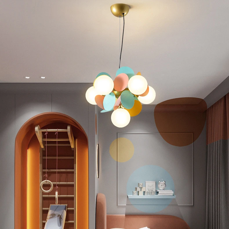 Modern Chandelier Designer Pendant Lamp Ceiling Children's Room Lamp Color Glass Globe Bubble LED