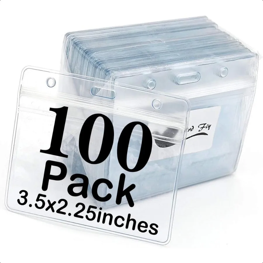 

Name Tag 100 Pack Badge ID Card Holders Clear Plastic Horizontal Premium Badge Holder