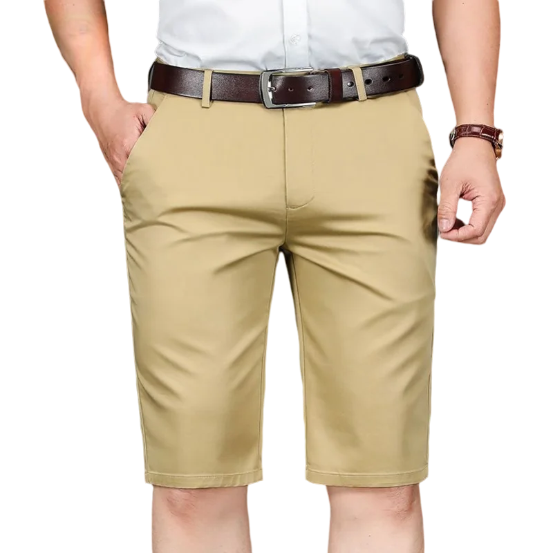 Summer Men\'s Clothing Trouser Suits Solid Color High Waisted Zipper Pockets Button Formal Casual Knee Pants Business Shorts