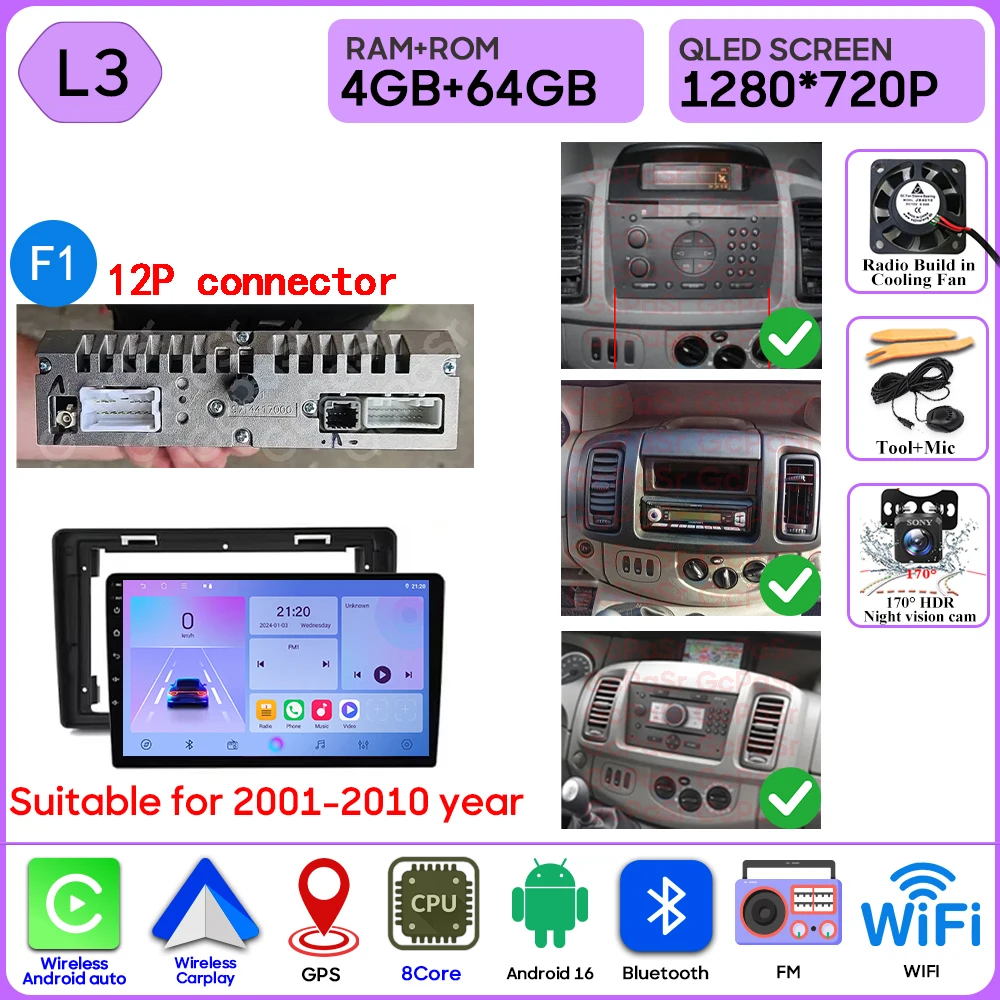 Autoradio Android 16 Voor Renault Trafic 2 Voor Opel Vivaro EEN Voor Nissan primastar 2001-2014 GPS Navigatie Carplay Android Auto