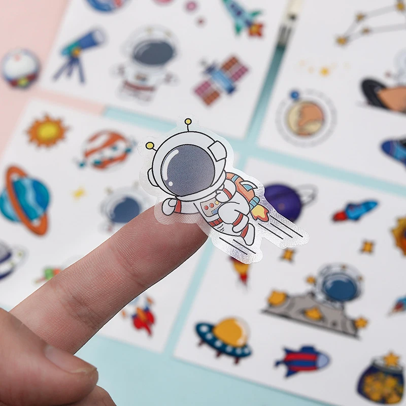 1Sheet Cartoon Kawaii Outer Space Astronaut Series Sticker Waterproof Stickers Card Scrapbook DIY Material Stationery Sticker