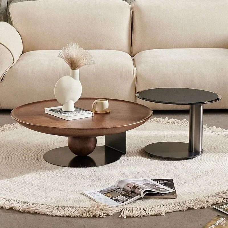 Walnut color light luxury simple size coffee table combination home small living room designer round coffee table