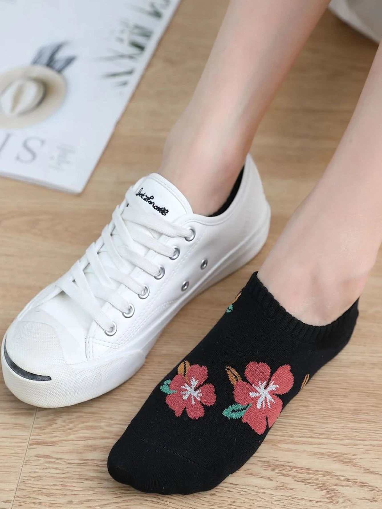 5 par zestaw kwiaty skarpetki damskie opakowanie kostki Harajuku Kawaii śliczne Skarpetkie Damski Korea styl kwiatowy niewidoczne niewidoczne — zdjęcie 7