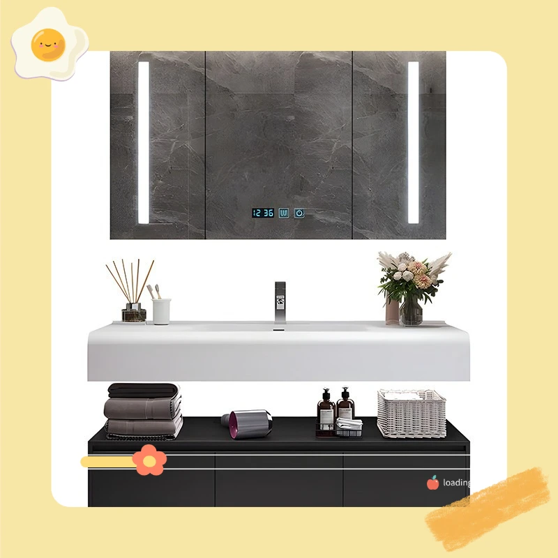 

Легкая роскошная бесшовная встроенная раковина Qimeishi, шкаф для ванной комнаты из цельного дерева, комбинированный умывальник, умный шкаф для ванной комнаты