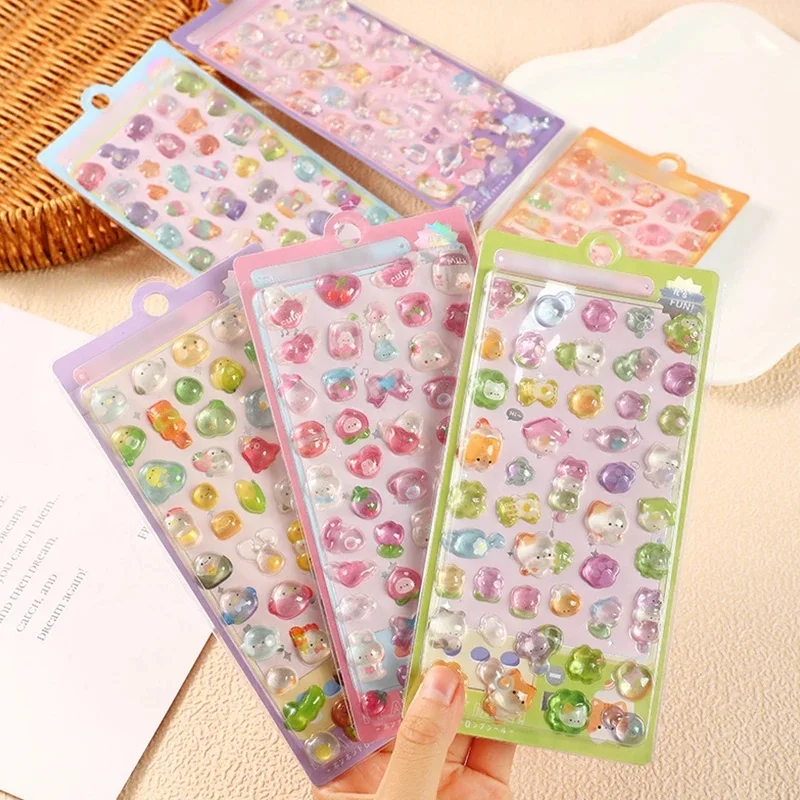 Kawai Cute Cartoon Animals 3D Crystal Jelly Patch Relief Sticker Floating Stickers Festival Birthday Party Souvenirs ZYF