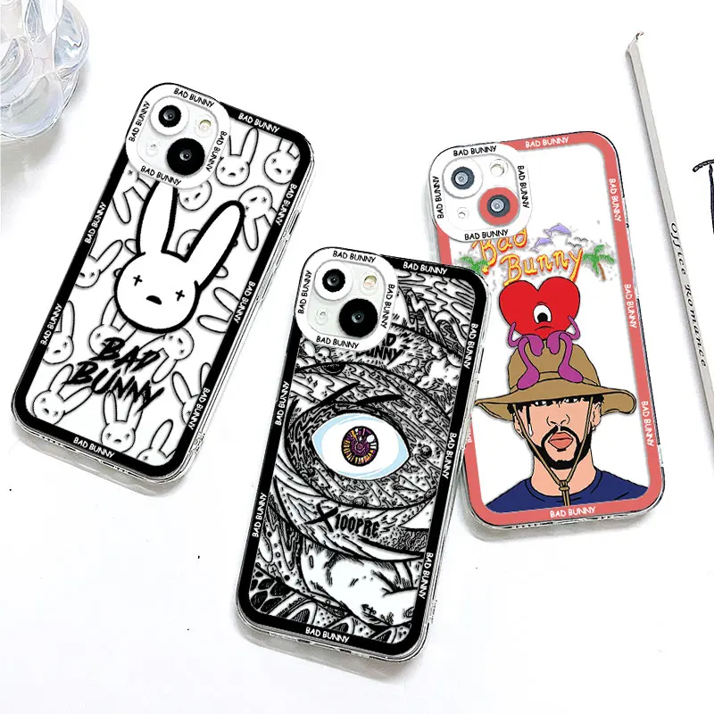 Bad Bunny X100PRE Phone Case For iPhone 15 14 13 12 11 Pro Max Mini X XR XSMAX SE20 8 7 Transparent TPU Lens Creative Cover