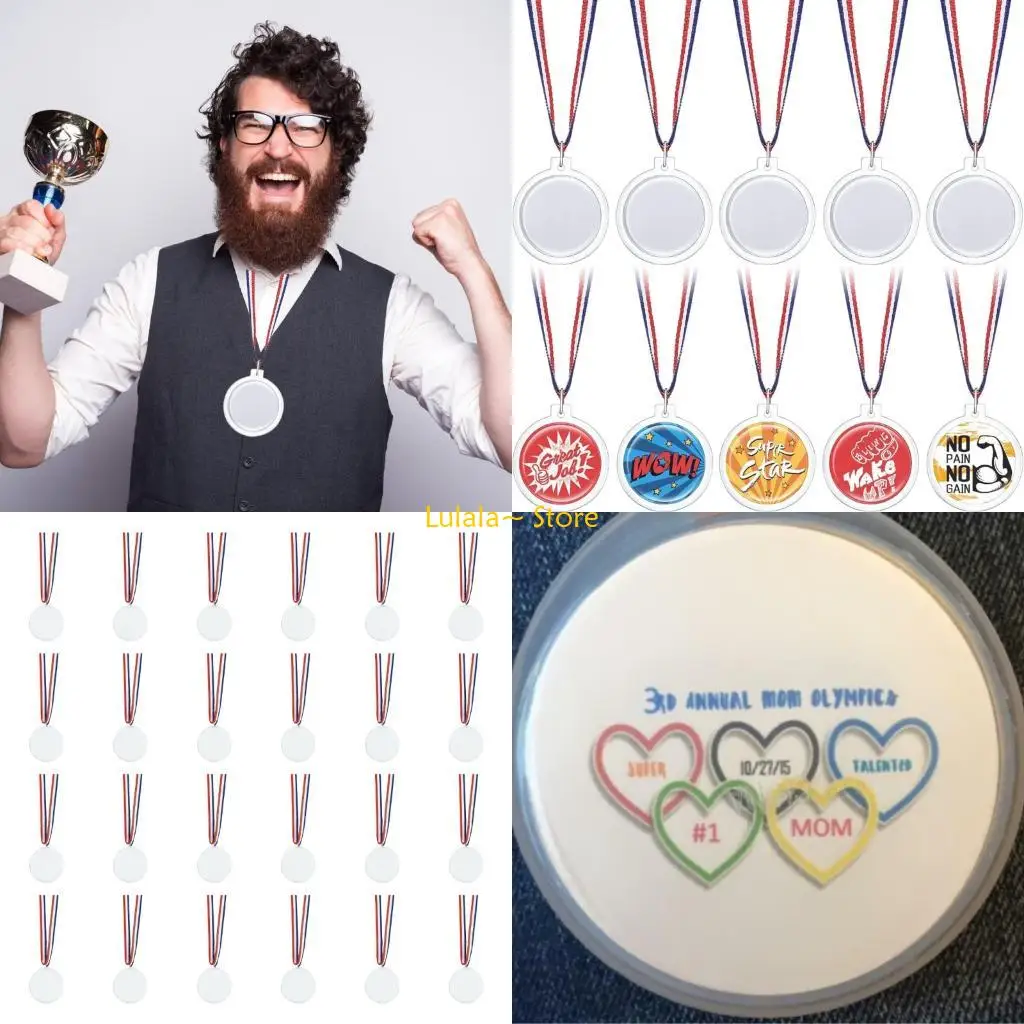 Y4QA 24Units Plastic Craft Medals for Kids Classroom Activity with Long Neck Ribbon School Event Prizes Awards Project Kits