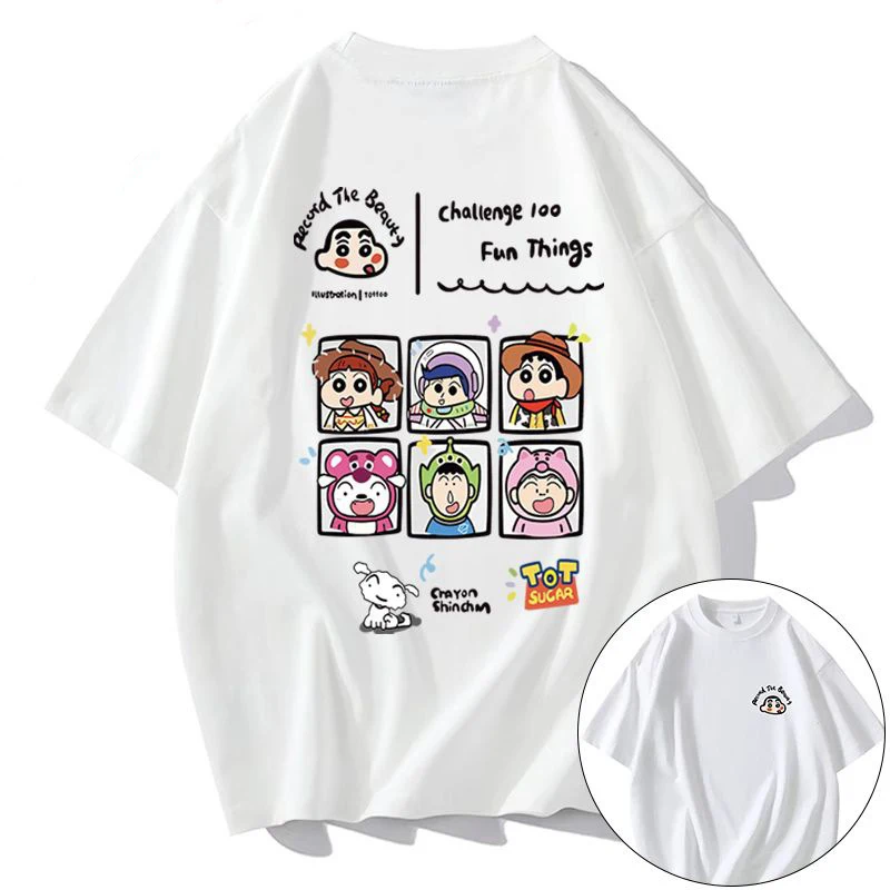 

New Crayon Shin-Chan Anime Short-Sleeved Couple Men and Women Cotton Summer Loose Round Neck Half-Sleeved Tops T-Shirt Girl Gift