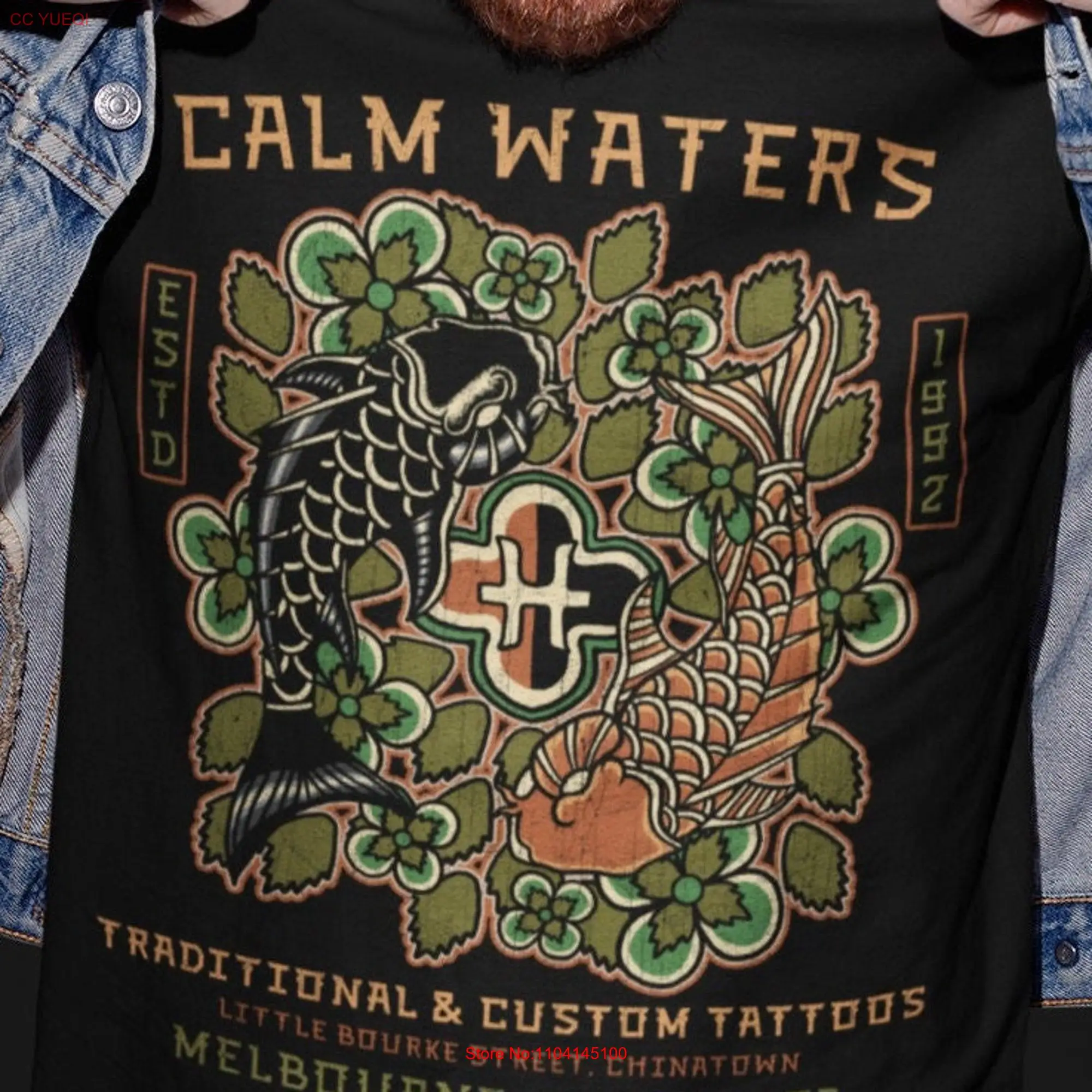 Calm Waters Studio Design Japanese Tattoo Koi Carp Tattoos T Shirt Women's Fit Tank long or short sleeves