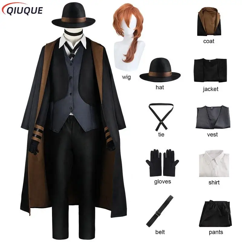 Nakahara Chuuya disfraz de Cosplay con sombrero y peluca, trajes de Anime para hombres y mujeres