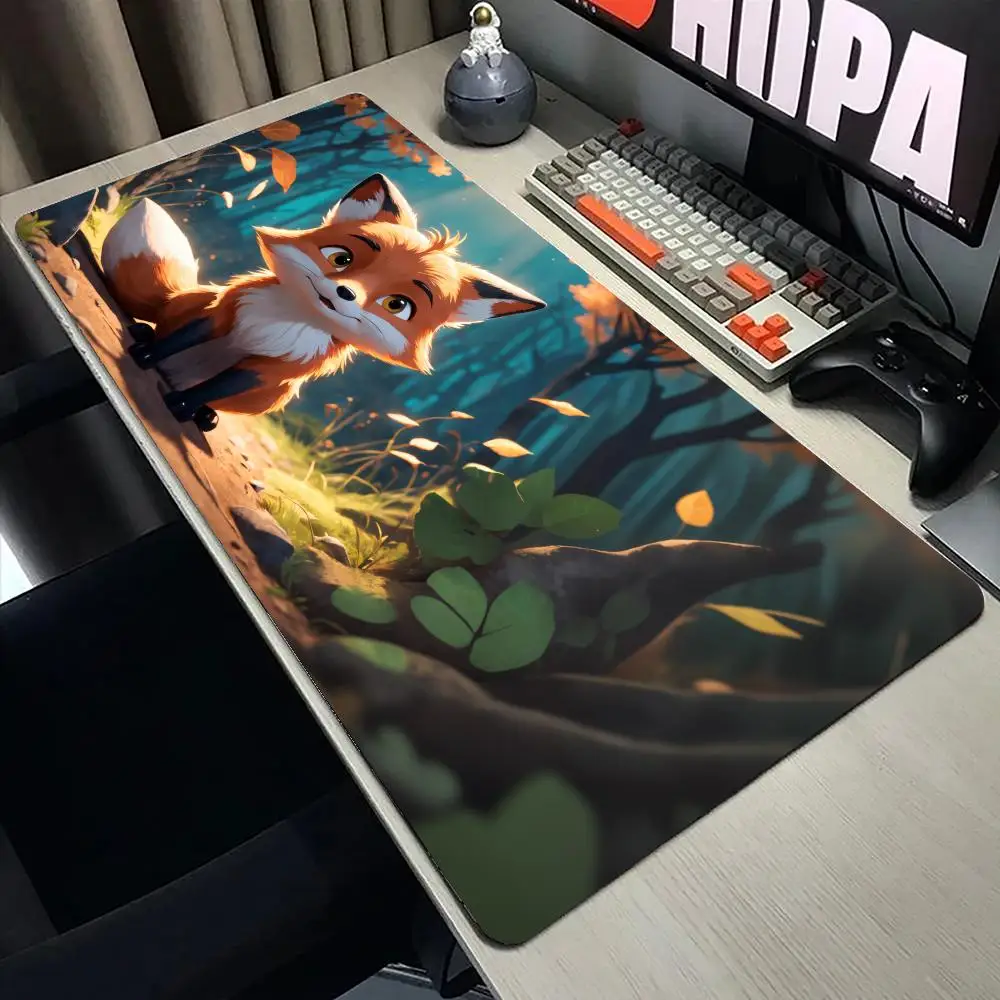 Милый коврик для мыши с изображением лисы, большой нескользящий коврик для ноутбука, офисного стола, XXL, резиновый коврик для киберспорта, аксессуары для ПК, настольные аксессуары, ковер
