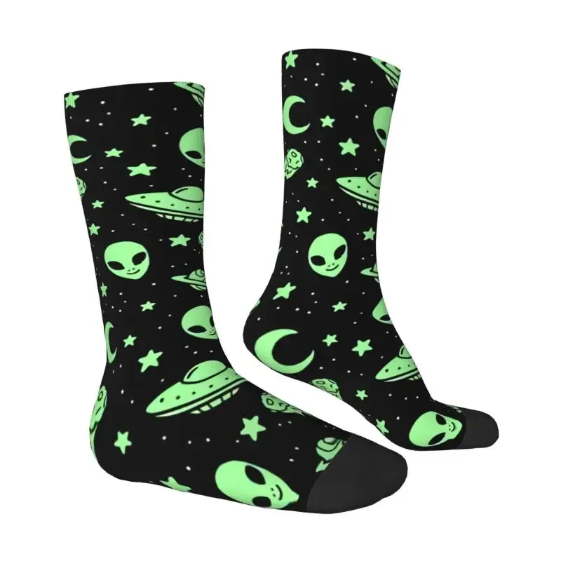 Green Alien UFO Moon uomo donna Crew Socks Unisex Cool 3D Print Dress Socks