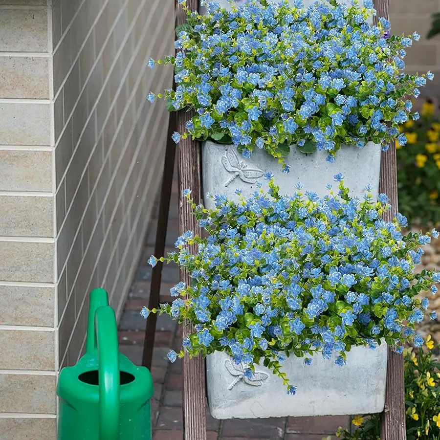 Flores artificiales al aire libre resistentes a los rayos UV, 20 paquetes de plantas verdes florales realistas falsas para porche exterior, cajas de ventana, Garde
