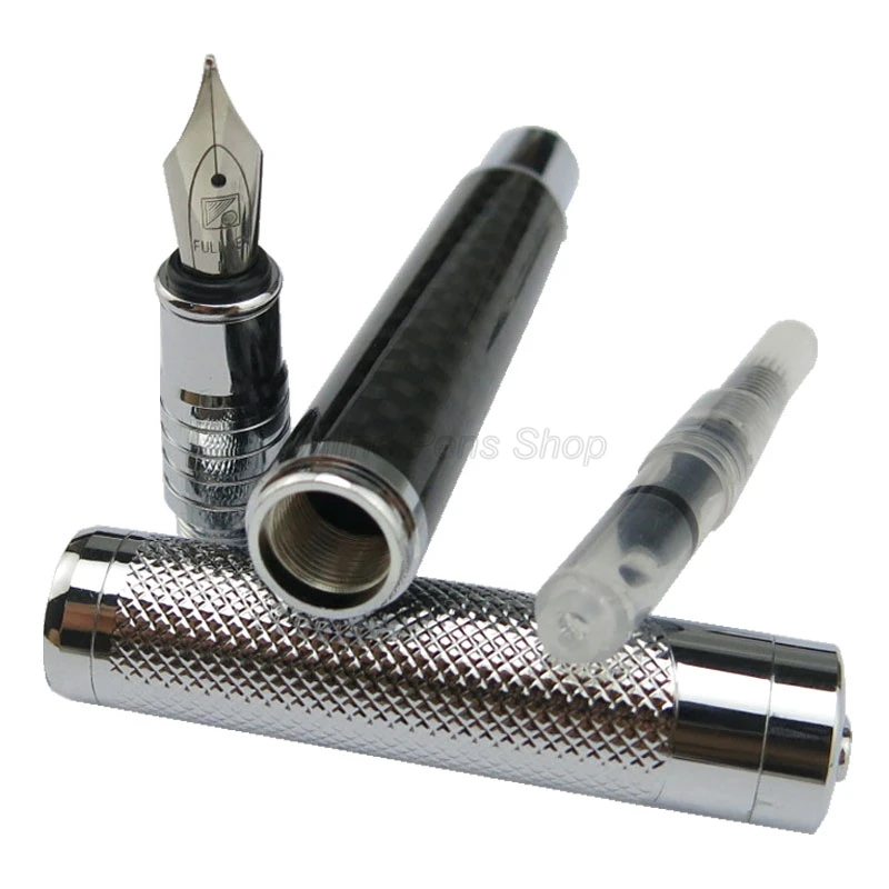 Fuliwen Business Carbon Fiber Tiny Squares Black And Silver Fountain Pen 0.7mm Medium Nib Professional Stationery Writing Tool