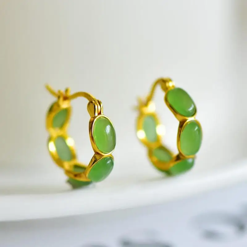 Genuine China Nephrite Stone Green Hetian Jade 925 Silver Dangle Earrings Women Certified Jewelry Elegant Gift For Girlfriend
