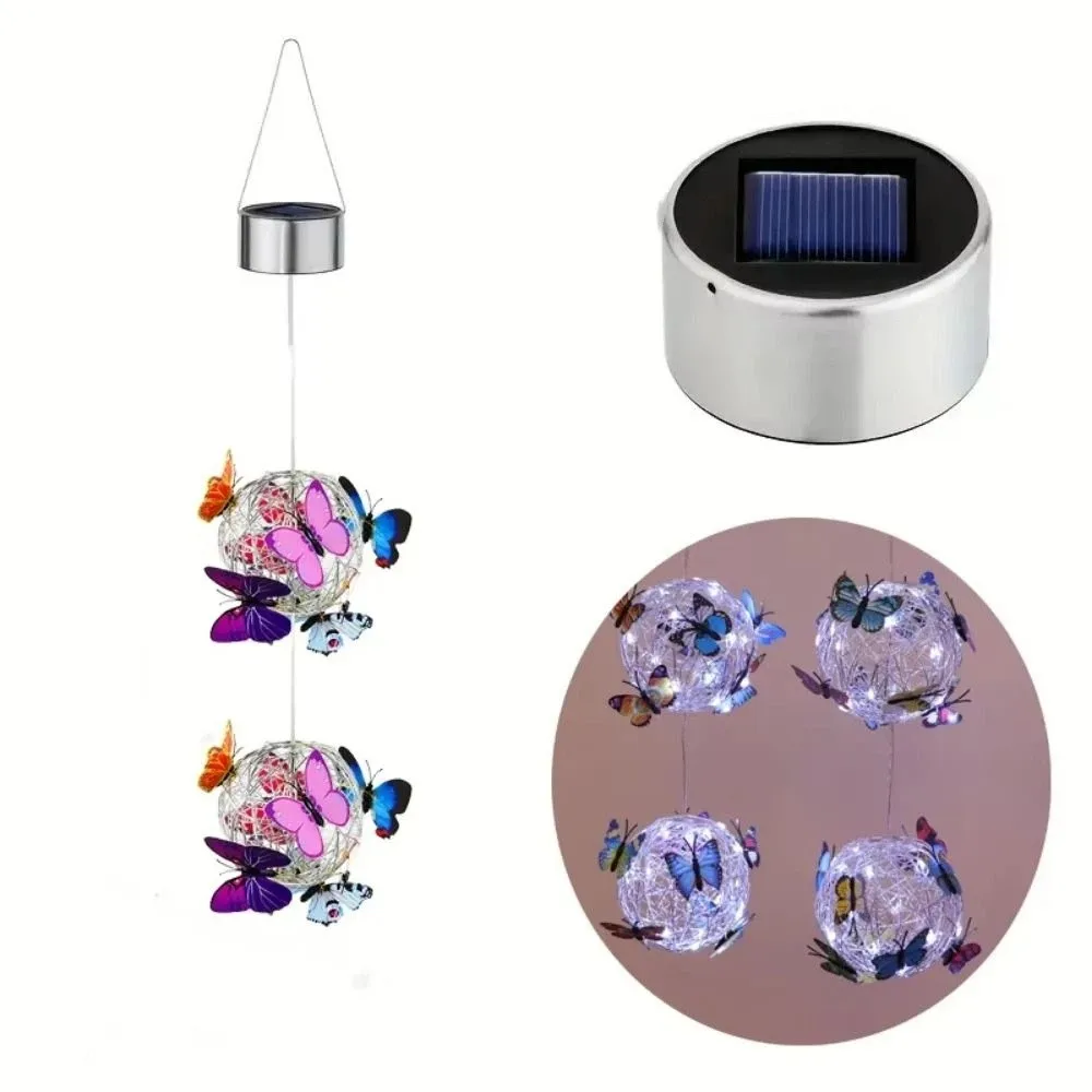

Waterproof Solar Butterfly Ball Light Solar-Powered Colorful Butterfly Solar Hanging Light Metal Weaving Decorative