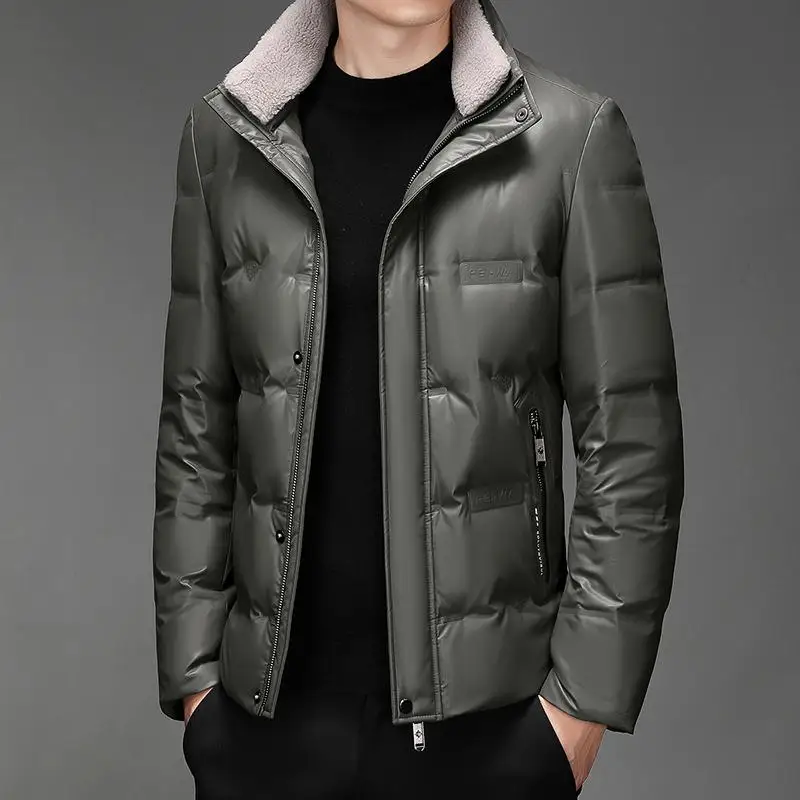 Doudounes en duvet d'oie pour hommes avec col en fourrure, manteau matelassé, imperméable, monochromatique, épais, vêtements décontractés, parkas, haut, hiver, 2023