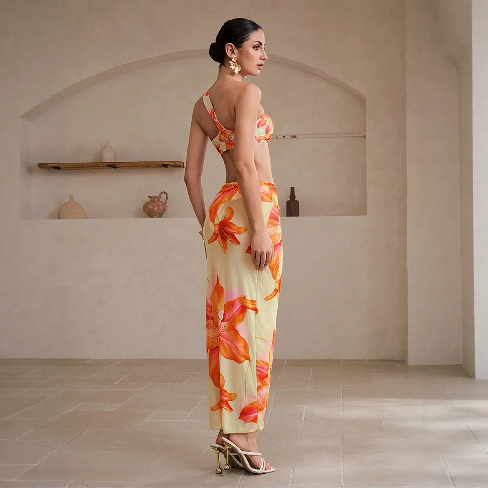 واحد الكتف قطعتين دعوى البيكينيات 2026 النساء ملابس السباحة رفع ثوب السباحة مثير مجموعة البكيني ملابس السباحة طباعة بحر Biquini