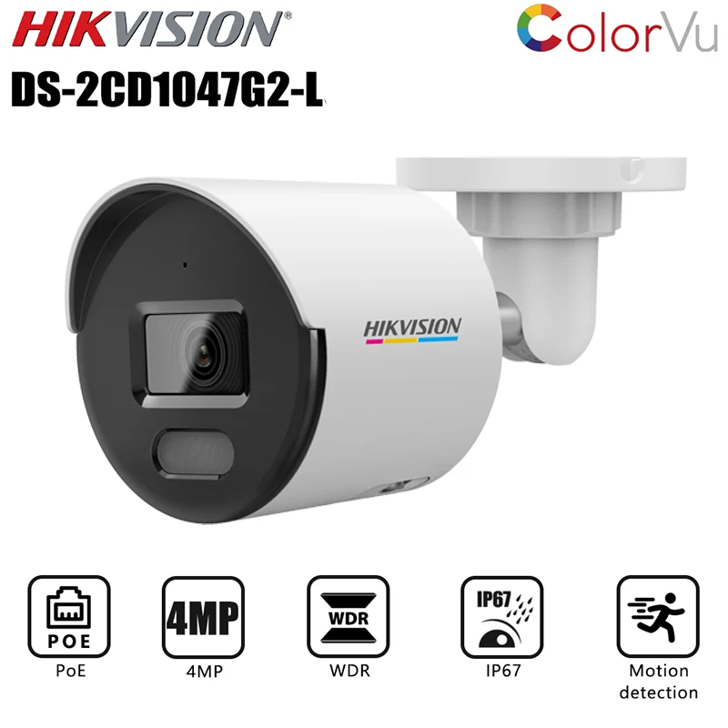 Hikvision Colorvu POE IP Camera 4MP Support  Human and Vehicle Detection Security Protection System Outdoor CCTV DS-2CD1047G2-L