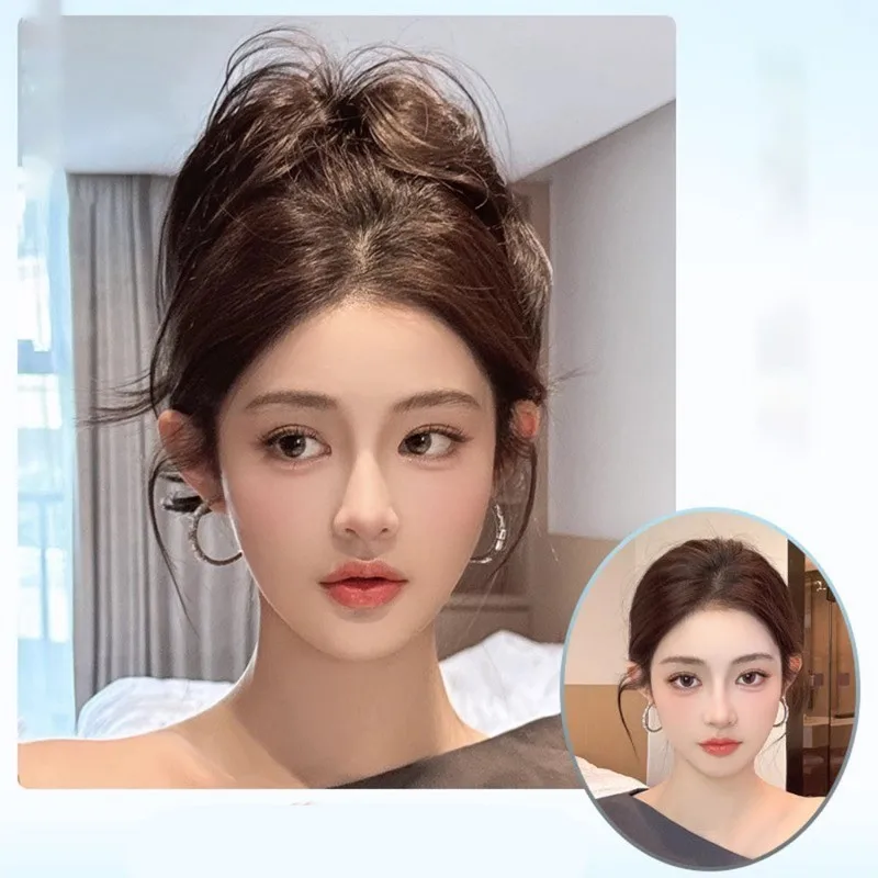 Parrucca sintetica per capelli di pollo con legame basso, clip per afferrare, testa di bocciolo di fiore updo, accessori per capelli di fascia alta per intestino crasso a strisce