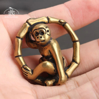 Copper Cute Monkey Rolling Bamboo Ring Desk Ornaments Vintage Brass Animal Miniatures Figurines Decorations Home Decor Crafts