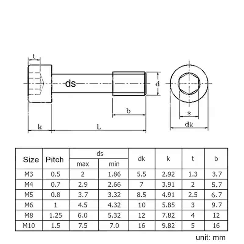 304 Stainless Steel Half Tooth Screw M2 ~ M10 Partially Threaded Hexagon Hex Socket Head Screws