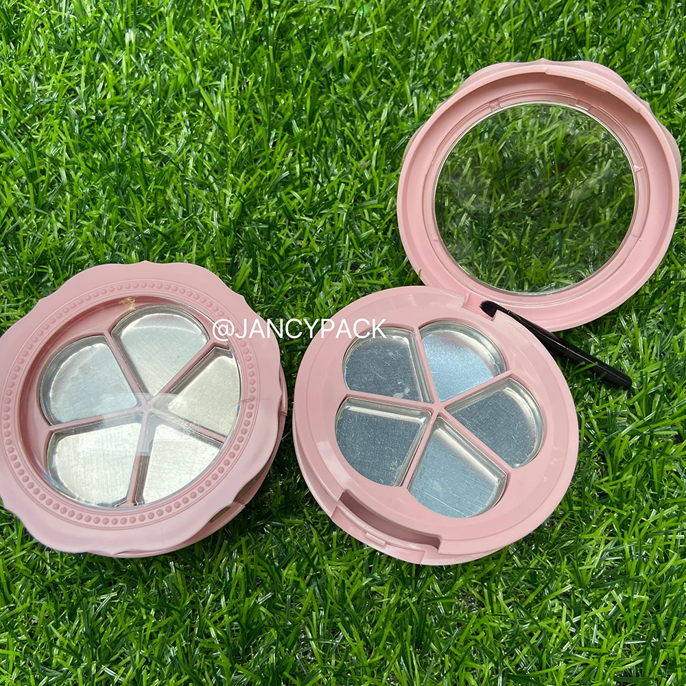 Empty Pink White Single 5 Grids Flower Powder Compact Eyeshadow Case  Lipstick Container DIY Blush Box with Brush Custom Logo