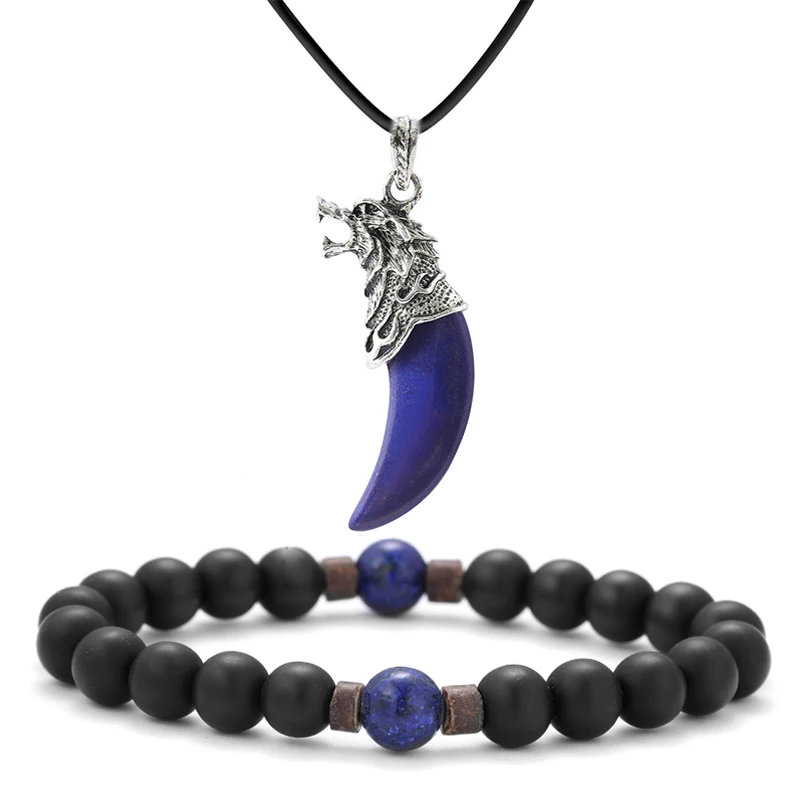 Wolf Tooth Pendant Necklace with Rose Quartz & Amethyst